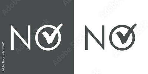 Logotipo con palabra No con letra O como casilla de verificación con checkmark en fondo gris y fondo blanco