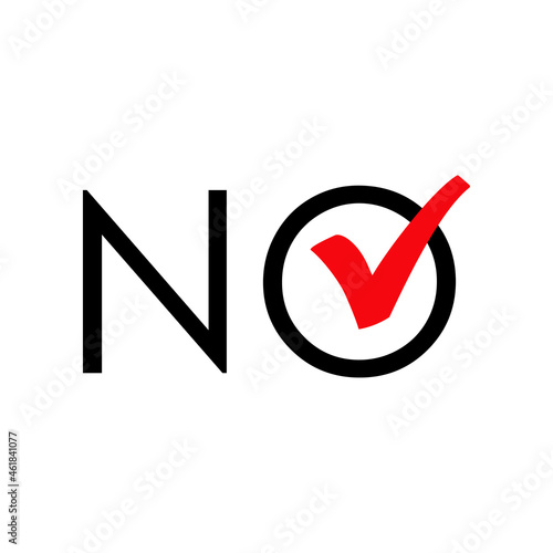 Logotipo con palabra No con letra O como casilla de verificación con checkmark en color rojo y negro