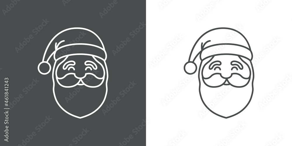 Icono plano con silueta de cara de Papá Noel con gorro con lineas en fondo gris y fondo blanco Icono plano con silueta de cara de Papá Noel con gorro con lineas en fondo gris y fondo blanco