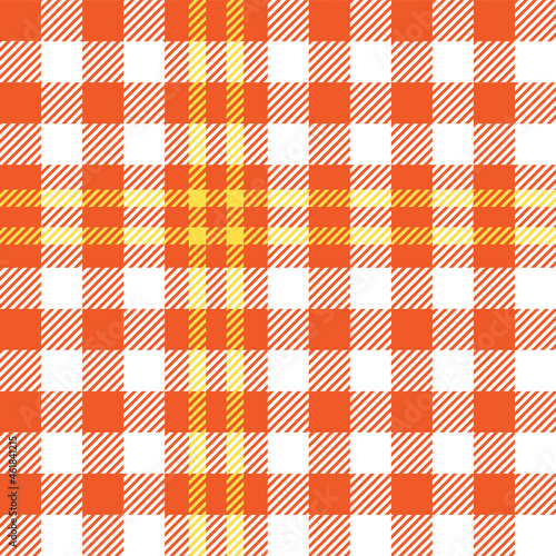 Orange and yellow checkered plaid. Tartan pattern fabric swatch.