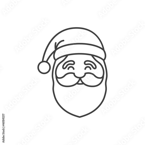 Icono plano con silueta de cara de Papá Noel con gorro con lineas en color gris