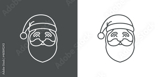 Icono plano con silueta de cara de Papá Noel con gorro con lineas en fondo gris y fondo blanco