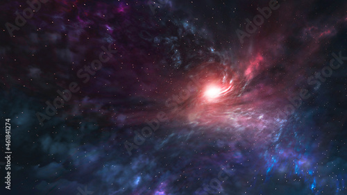 Fototapeta Naklejka Na Ścianę i Meble -  Abstract fantastic space of the universe. Space background with nebula and stars. Dark space background with an unknown planet, flashes of light in space. 3d illustration