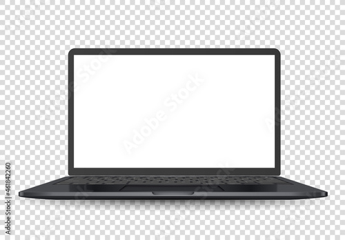 Modern black wide screen laptop mockup isolated on transparent background