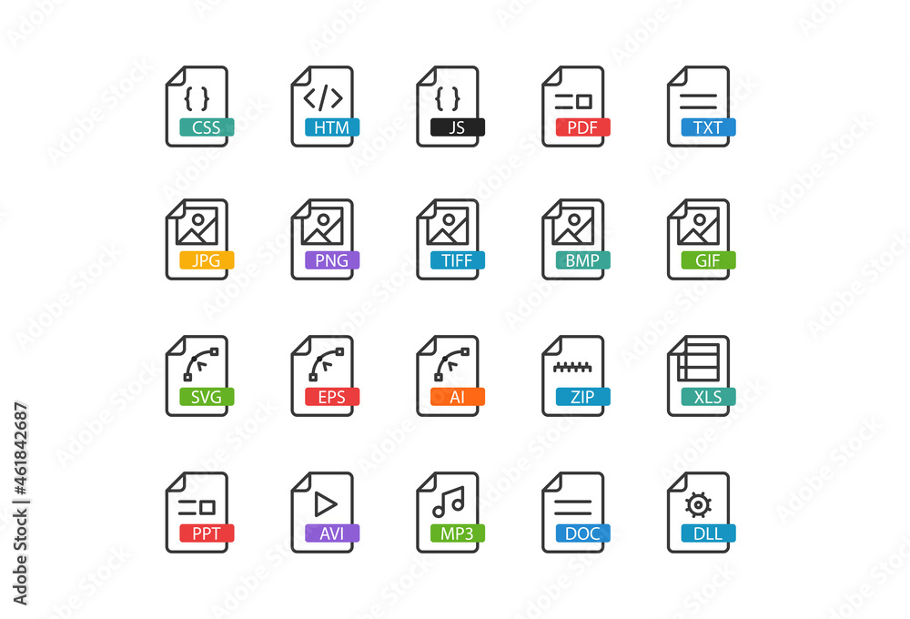 File associations. Thin line linear pictograms on white background File associations. Thin line linear pictograms on white background