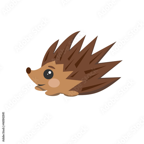 A small, forest, brown hedgehog, with large needles. Cute children's illustration for the design of printed products, web design, prints on fabric. Vector illustration isolated on a white background.