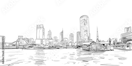 Perth. Australia. Hand drawn vector illustration.