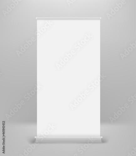 Empty white clean rool up advertising banner. Vector mock up