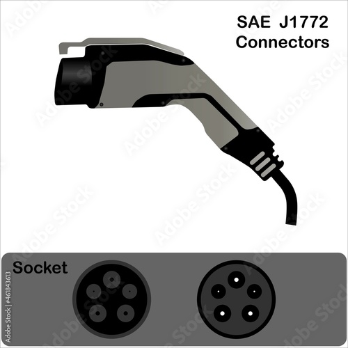 SAE J1772 connector type. Electric car charging plug vector illustration.