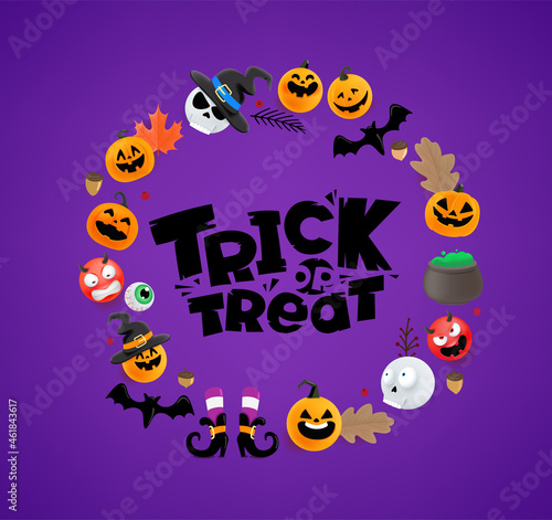 Trick or treat. Halloween greeting card with comic elements