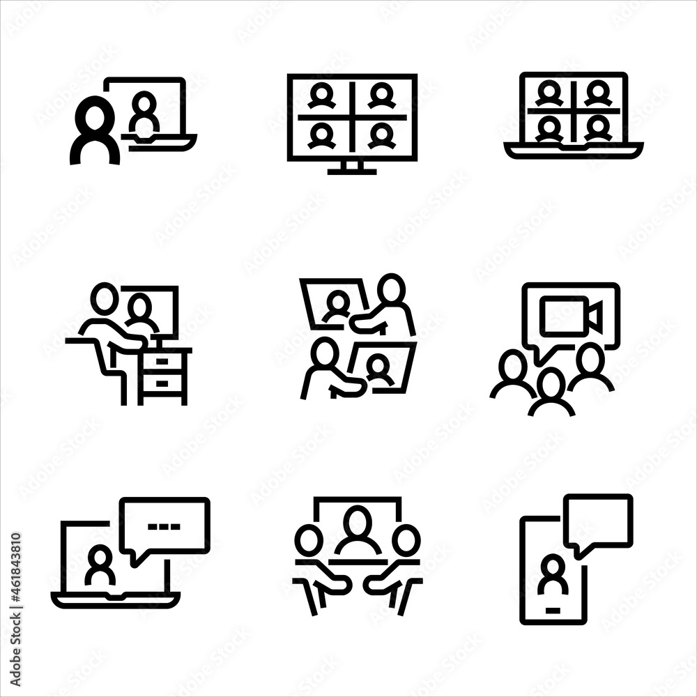 Simple Set of Video Conference Related Vector Line Icons. Contains such Icons as Group Chat, 360 Degree View Camera, Video Call, and more. Editable Stroke. 4000 x 4000 Pixel Perfect Simple Set of Video Conference Related Vector Line Icons. Contains such Icons as Group Chat, 360 Degree View Camera, Video Call, and more. Editable Stroke. 4000 x 4000 Pixel Perfect