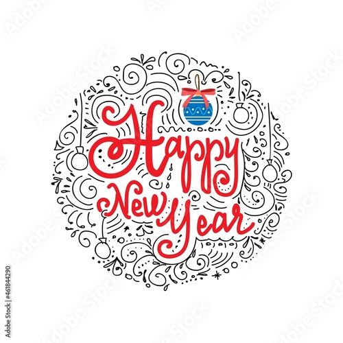 New year lettering careless drawing in a circle