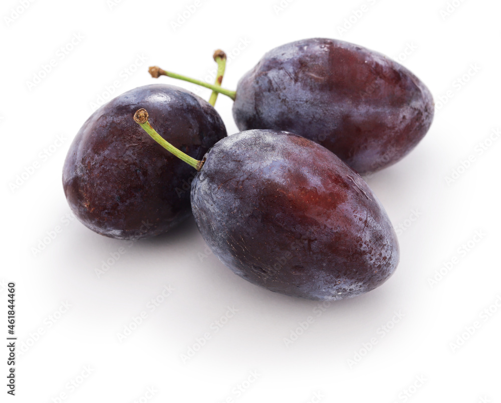 fresh prune plums isolated on white background