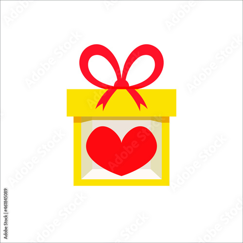 Vector Yellow Box with Red Heart in It Isolated on white Background, Inside the Gift Box, Donation Concept, Love Present.