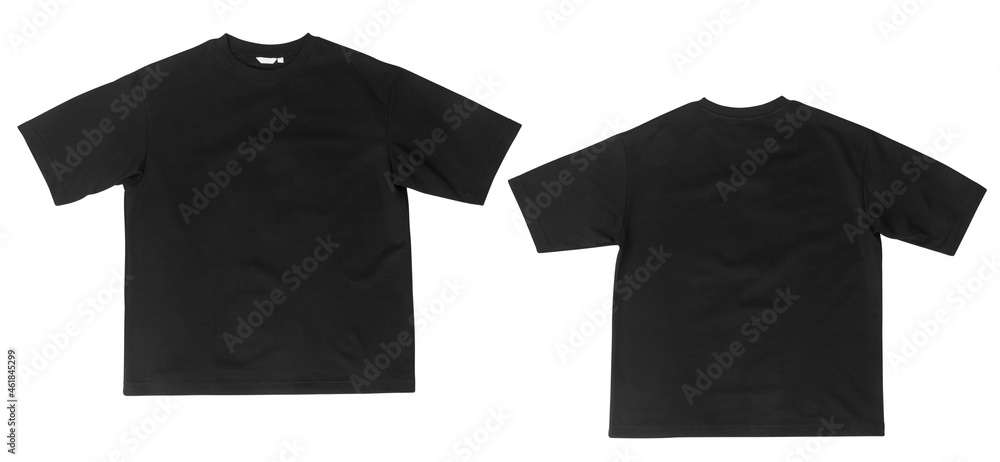 Blank black oversize t-shirt mockup front and back isolated on white ...
