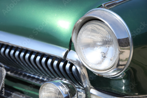 Closeup view of beautiful green retro car