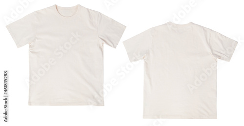 Φωτογραφία Blank beige t-shirt mockup front and back isolated on white background with clipping path