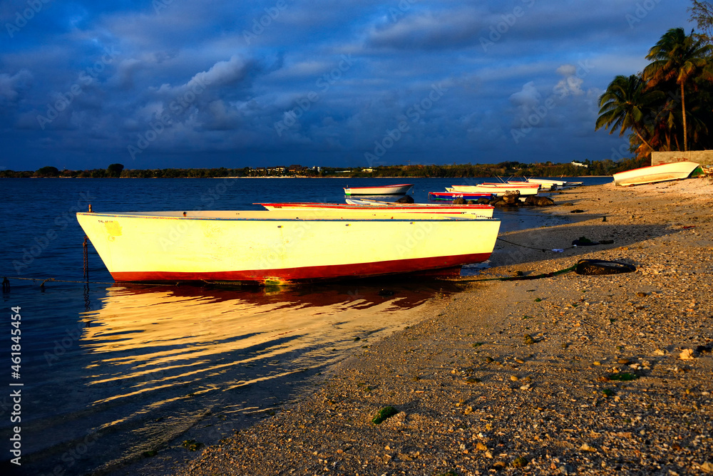 Fototapeta premium sunset, Tombeau Bay beach near Port Louis capital of Mauritius, Mascarene Islands, Africa