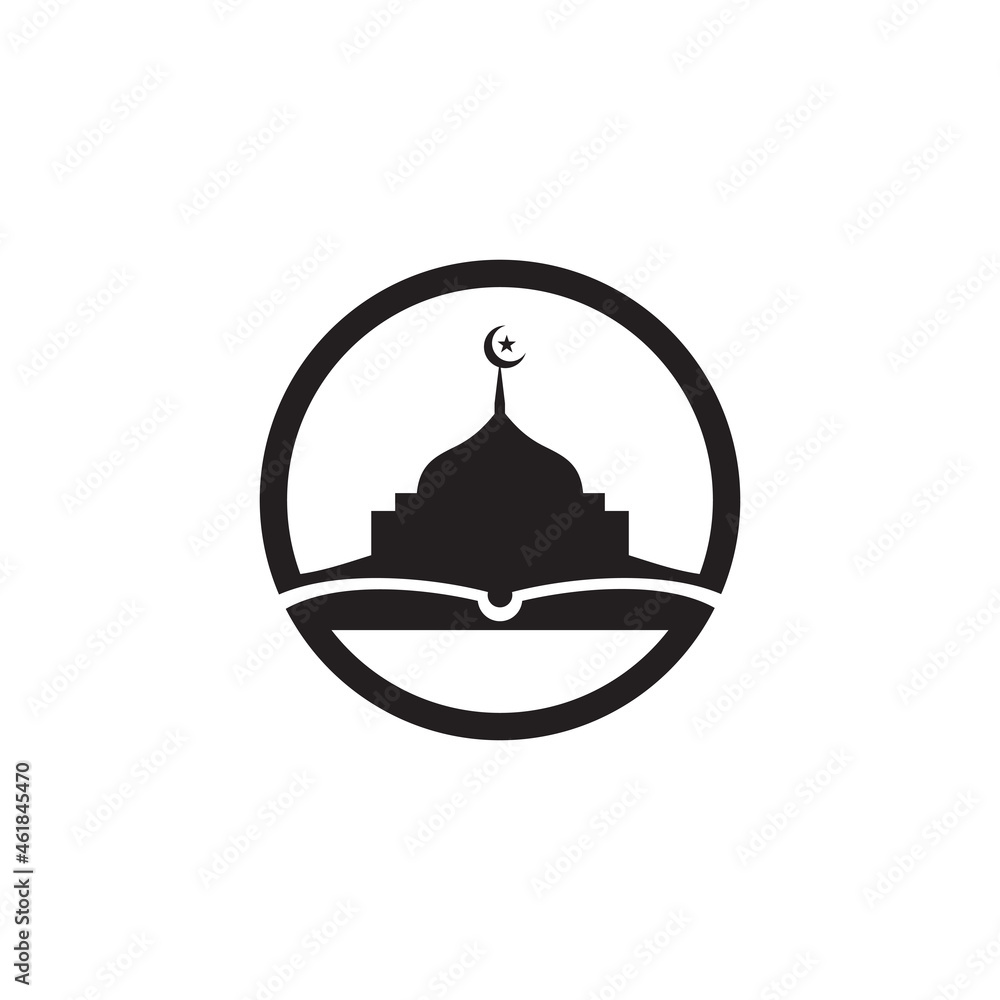 Islamic education school logo with mosque and book design Islamic education school logo with mosque and book design