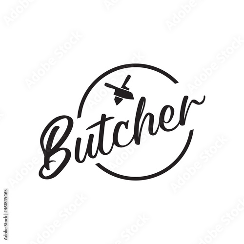 Butcher classic emblem with crossed knife logo design