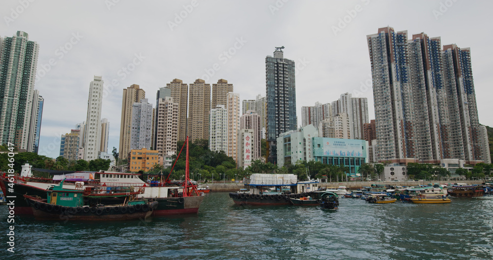 Fototapeta premium Ferry cross the Aberdeen bay in Hong Kong