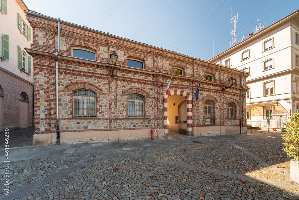 Fototapeta premium Cuneo, Piedmont, Italy - October 6, 2021: Faculty of Agriculture in the ancient buildings of the former slaughterhouse renovated in Piazza Torino