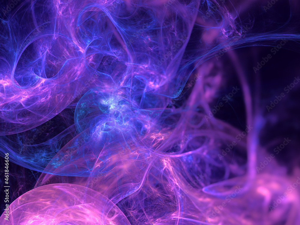Obraz premium Abstract blue and pink fractal art background that suggests bubbles, gas, smoke, plasma.