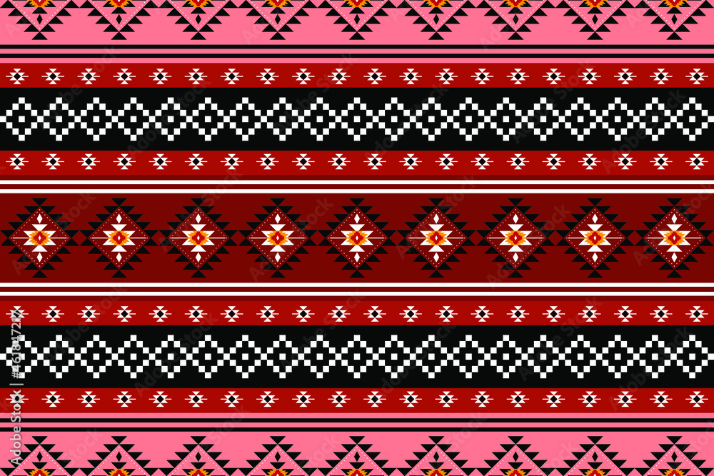 Geometric ethnic oriental seamless pattern traditional Design for background,carpet,wallpaper.clothing,wrapping,Batik fabric,Vector illustration.embroidery style - Sadu, sadou, sadow or sado
 - obrazy, fototapety, plakaty 