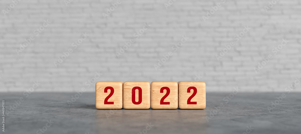 wooden cubes with message 2022 on concrete background - obrazy, fototapety, plakaty 