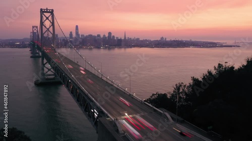 Wallpaper Mural Aerial Hyperlapse Of The San Francisco City Skyline And Bay Bridge At Sunrise. California, USA Torontodigital.ca