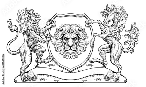 Coat of Arms Horse Lions Crest Shield Family Seal