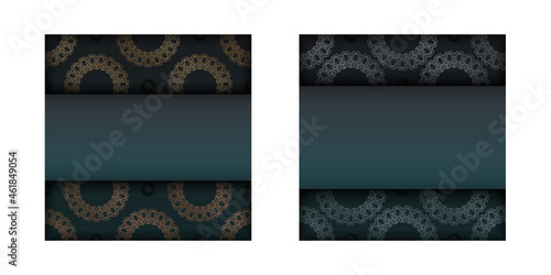 Greeting Flyer template with gradient green color with abstract gold ornament prepared for printing.
