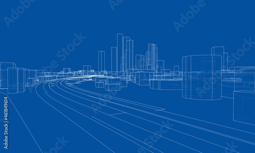 Vector lines buildings and city roads, town design
