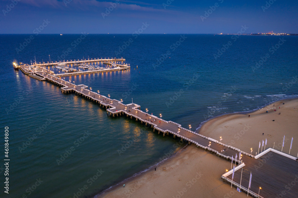 Molo pier on the Baltic Sea in Sopot at sunset, Poland.