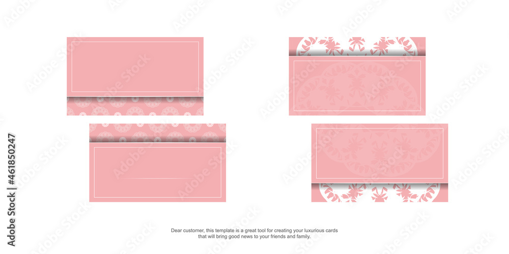Business card template in pink color with abstract white ornament for your contacts.