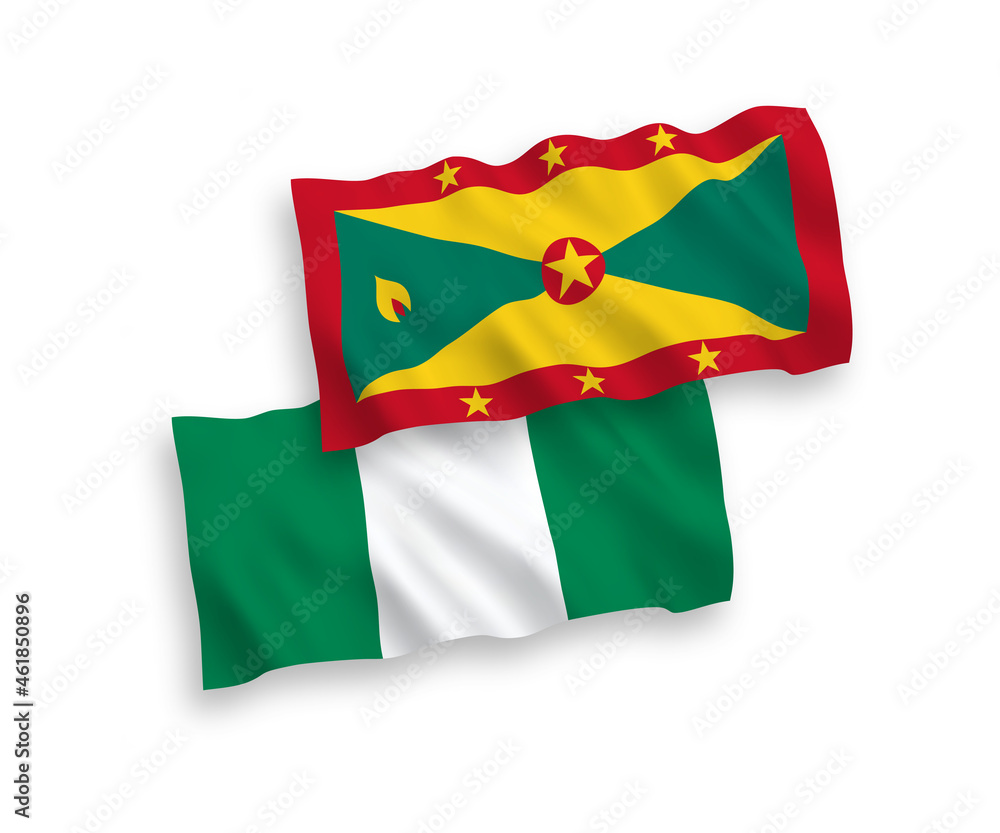 Fototapeta premium Flags of Grenada and Nigeria on a white background