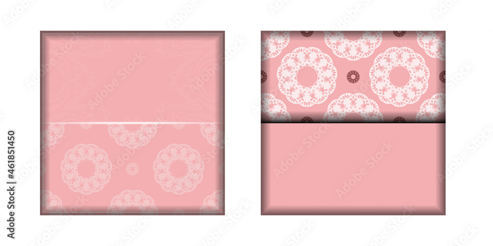 Template Greeting card in pink color with abstract white pattern prepared for printing.