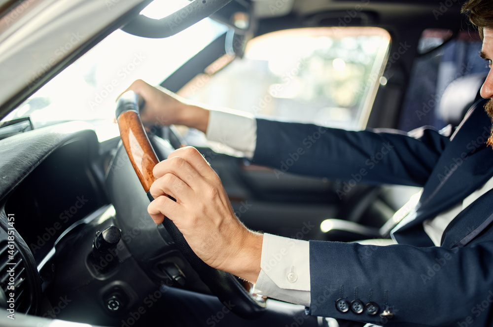businessmen Driving a car trip luxury lifestyle communication by phone