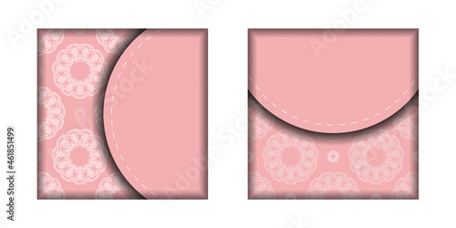 Template Greeting card in pink with an abstract white ornament for your congratulations.