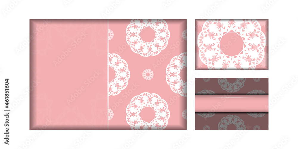 Greeting card template in pink color with Greek white pattern for your design. Greeting card template in pink color with Greek white pattern for your design.