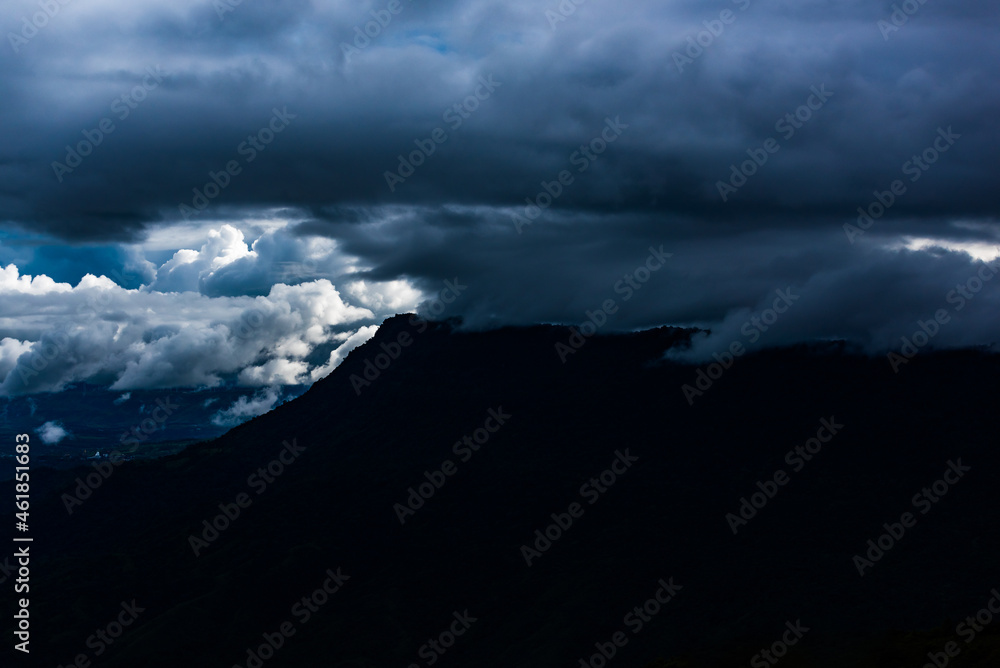 Clouds rainy seson cover the mountain peaks, tropical rainforests, Thailand