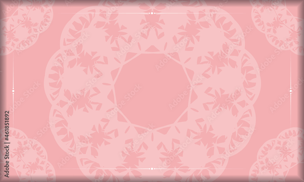 Pink color banner template with mandala white ornament and place for logo or text