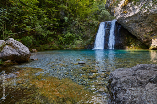 Small waterfalls in nature near Mount Olympus in Greece