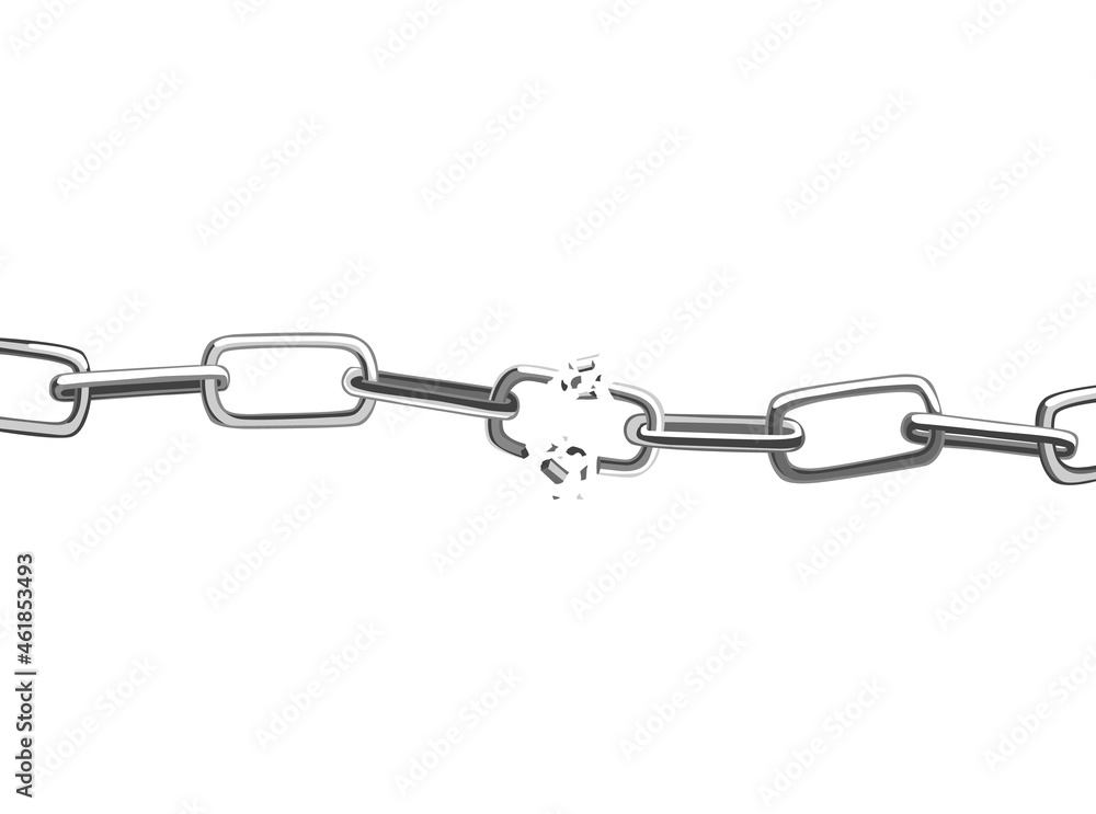 Obraz premium Broken steel chain links. Symbol of security and destruction. Freedom, disruption strong metal shackles concept. Vector illustration in flat style on white background