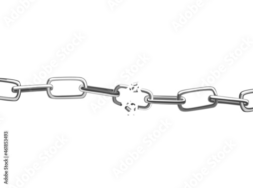 Broken steel chain links. Symbol of security and destruction. Freedom, disruption strong metal shackles concept. Vector illustration in flat style on white background