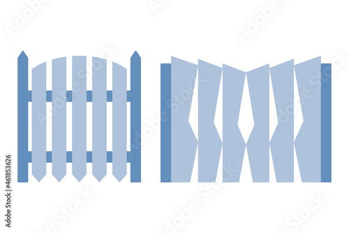 Gate fence from wood. Illustration of decorative barrier. Outdoor protective architecture element
