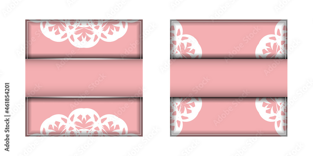Fototapeta premium Template Congratulatory Brochure in pink color with an abstract white ornament for your congratulations.