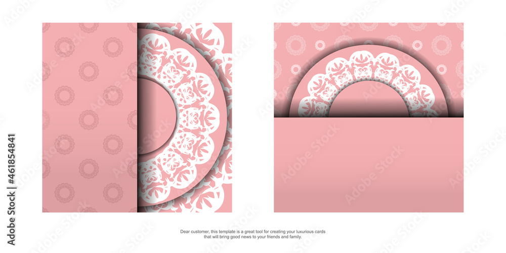 Template Congratulatory Brochure in pink color with a greek white pattern for your design.