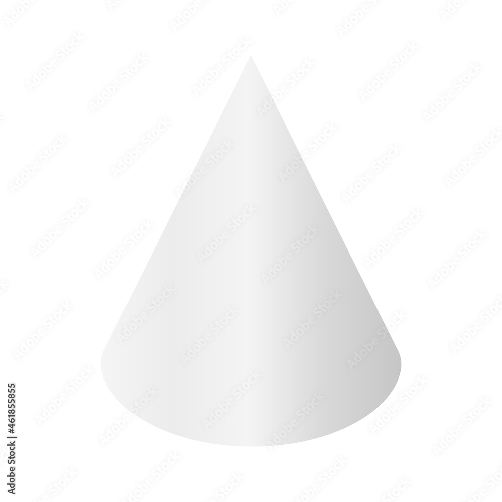 White cone shape. Geometric 3D symbol. Vector isolated on white White cone shape. Geometric 3D symbol. Vector isolated on white