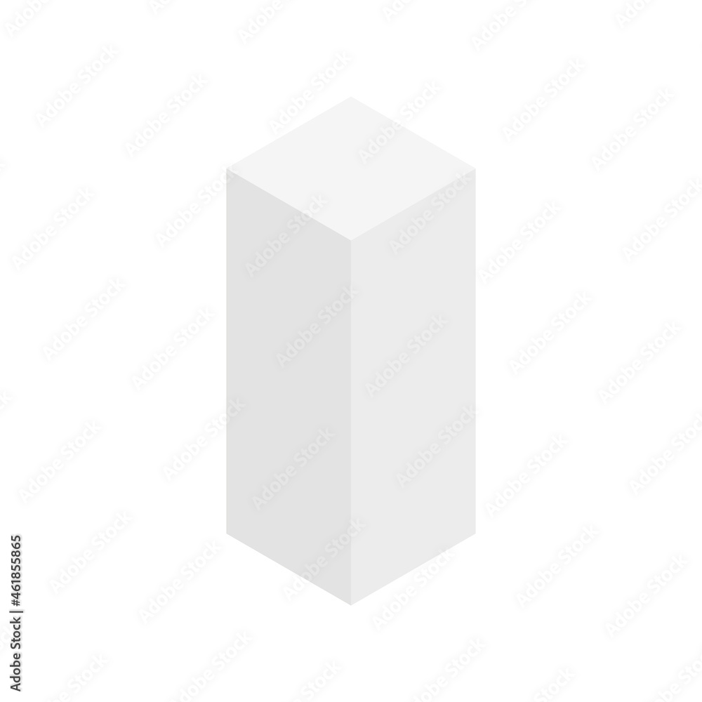 White cuboid isometric shape. Geometric 3D symbol. Vector isolated on white White cuboid isometric shape. Geometric 3D symbol. Vector isolated on white